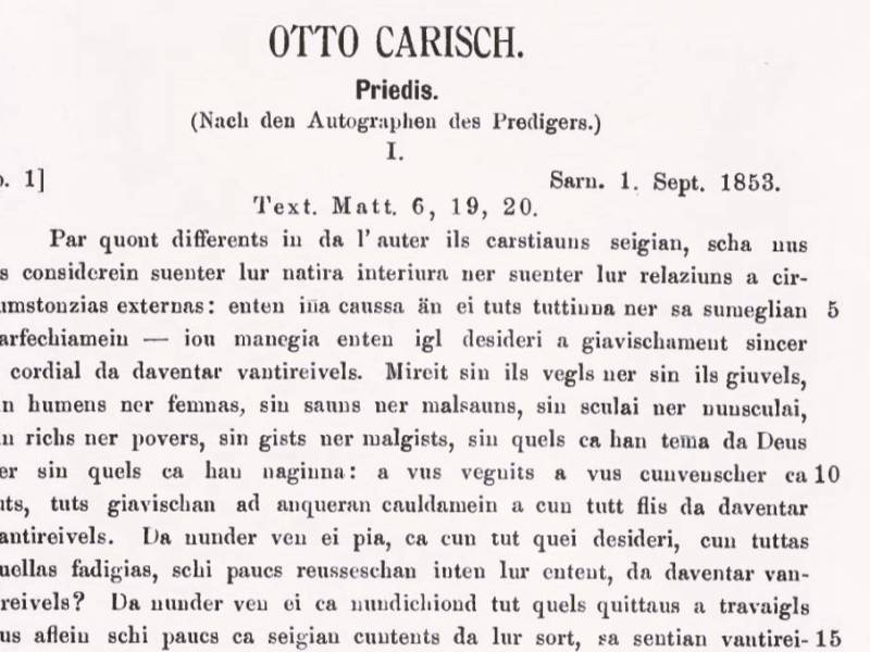 Il testo di una predica in romancio di Otto Carisch