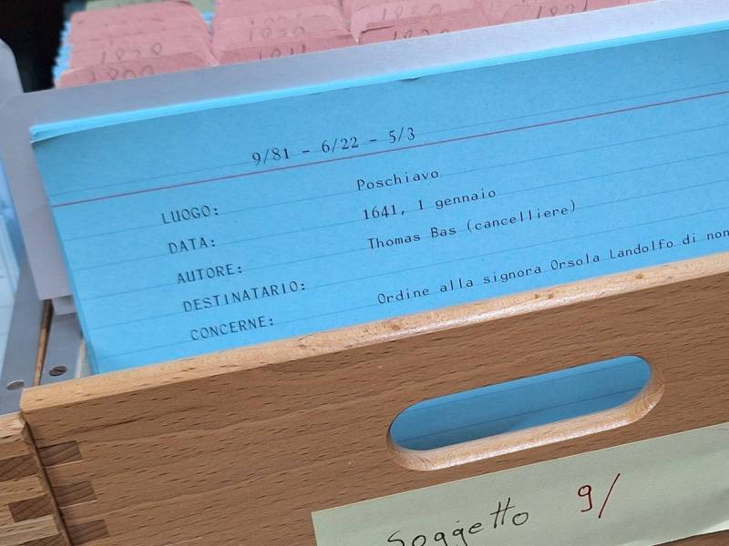 Archivio riformato Poschiavo, dettaglio dello schedario